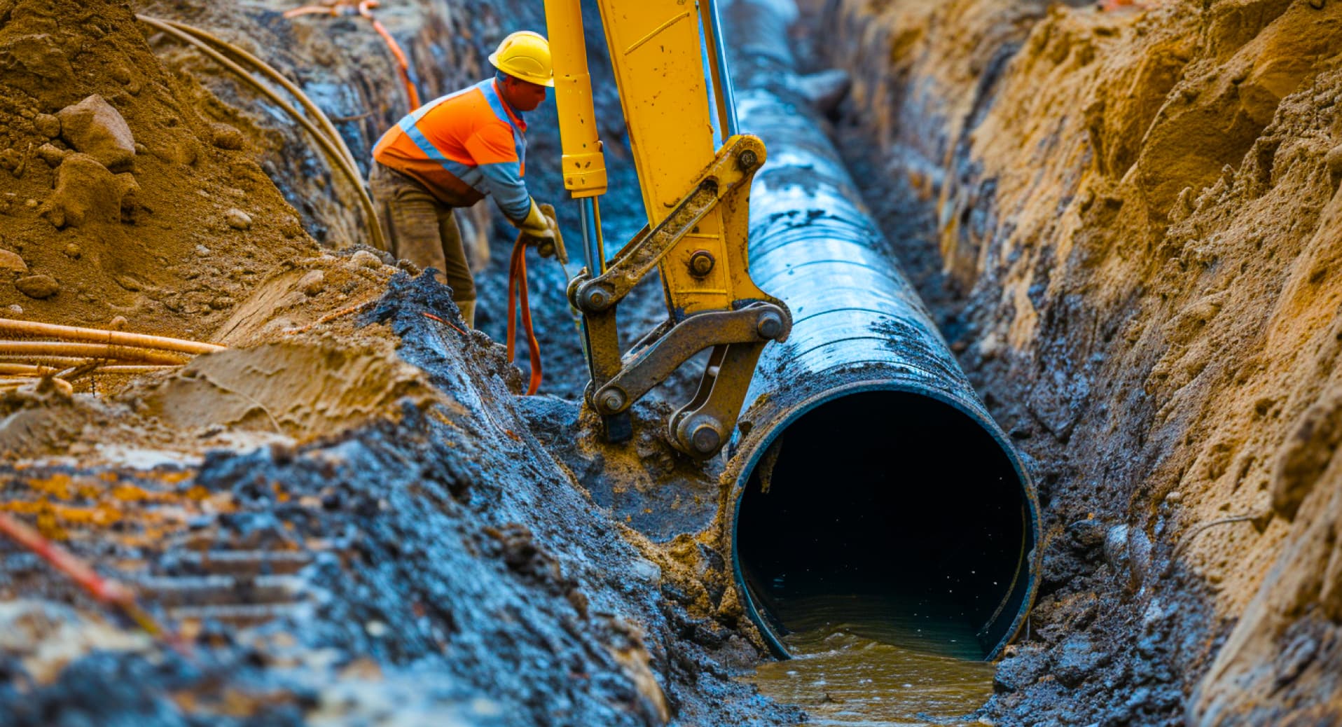 Trabajador colocando un tubo de acero al carbon en un proyecto civil